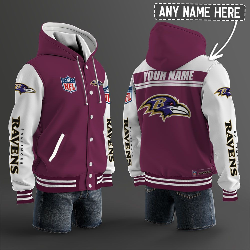 Baltimore Ravens NFL Hooded Letterman Jacket Custom Name PBMLO7J