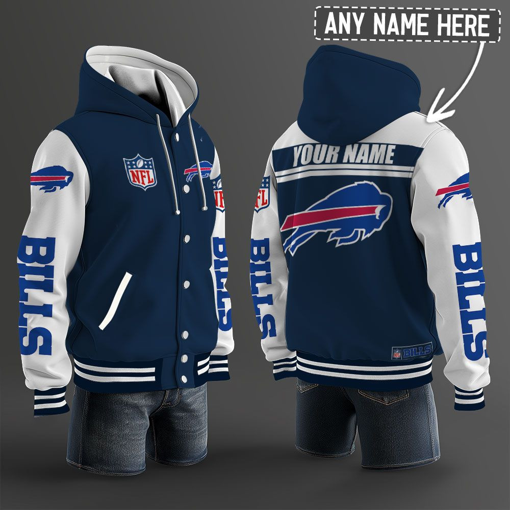 Buffalo Bills NFL Hooded Letterman Jacket Custom Name BRDCT3DA0405