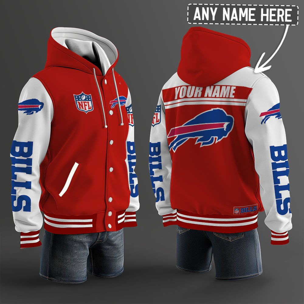 Buffalo Bills NFL Hooded Letterman Jacket Custom Name PBL1AXZ