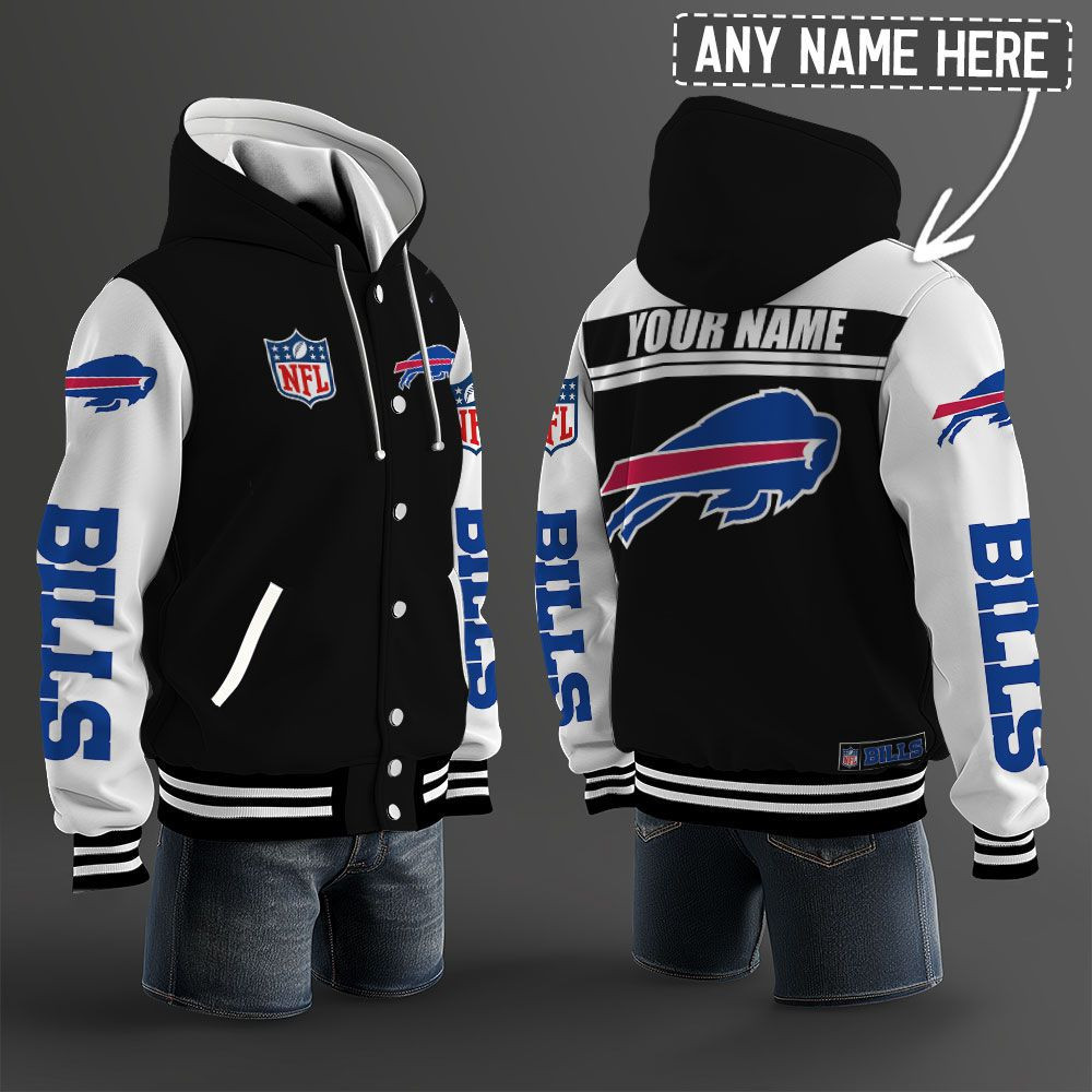 Buffalo Bills NFL Hooded Letterman Jacket Custom Name PBL1AXZ