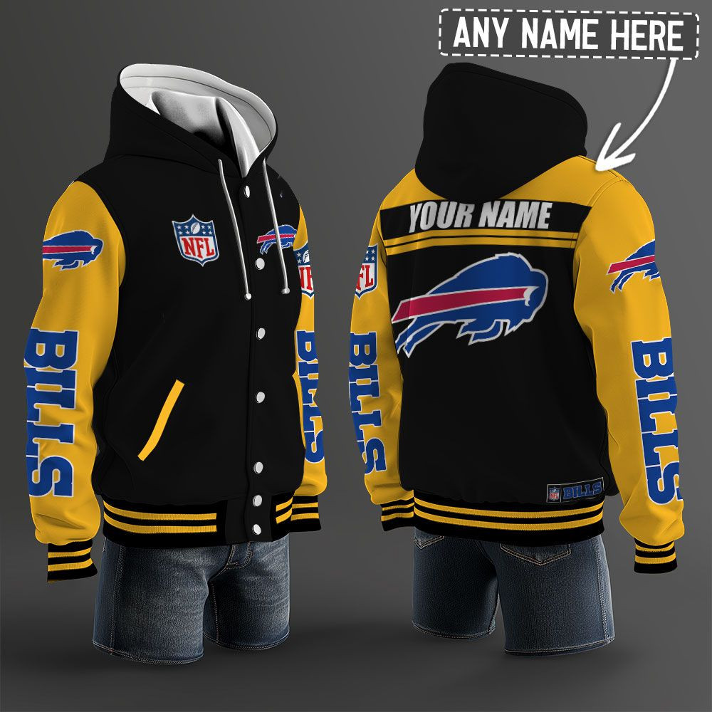 Buffalo Bills NFL Hooded Letterman Jacket Custom Name PBL1AXZ
