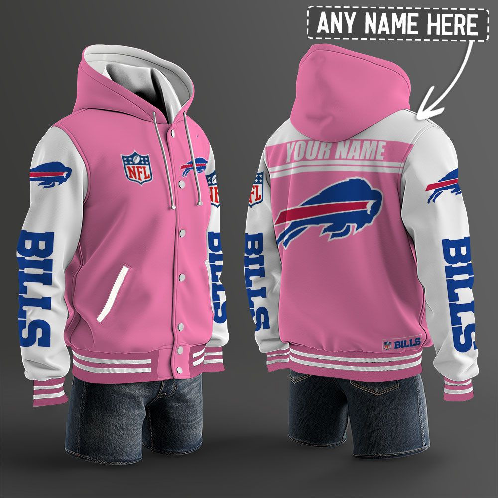 Buffalo Bills NFL Hooded Letterman Jacket Custom Name PBL1AXZ