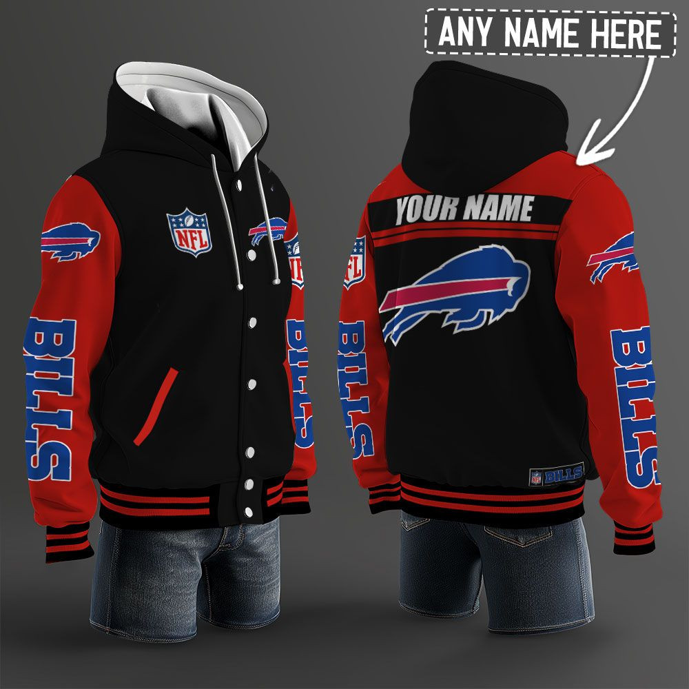 Buffalo Bills NFL Hooded Letterman Jacket Custom Name PBL1AXZ