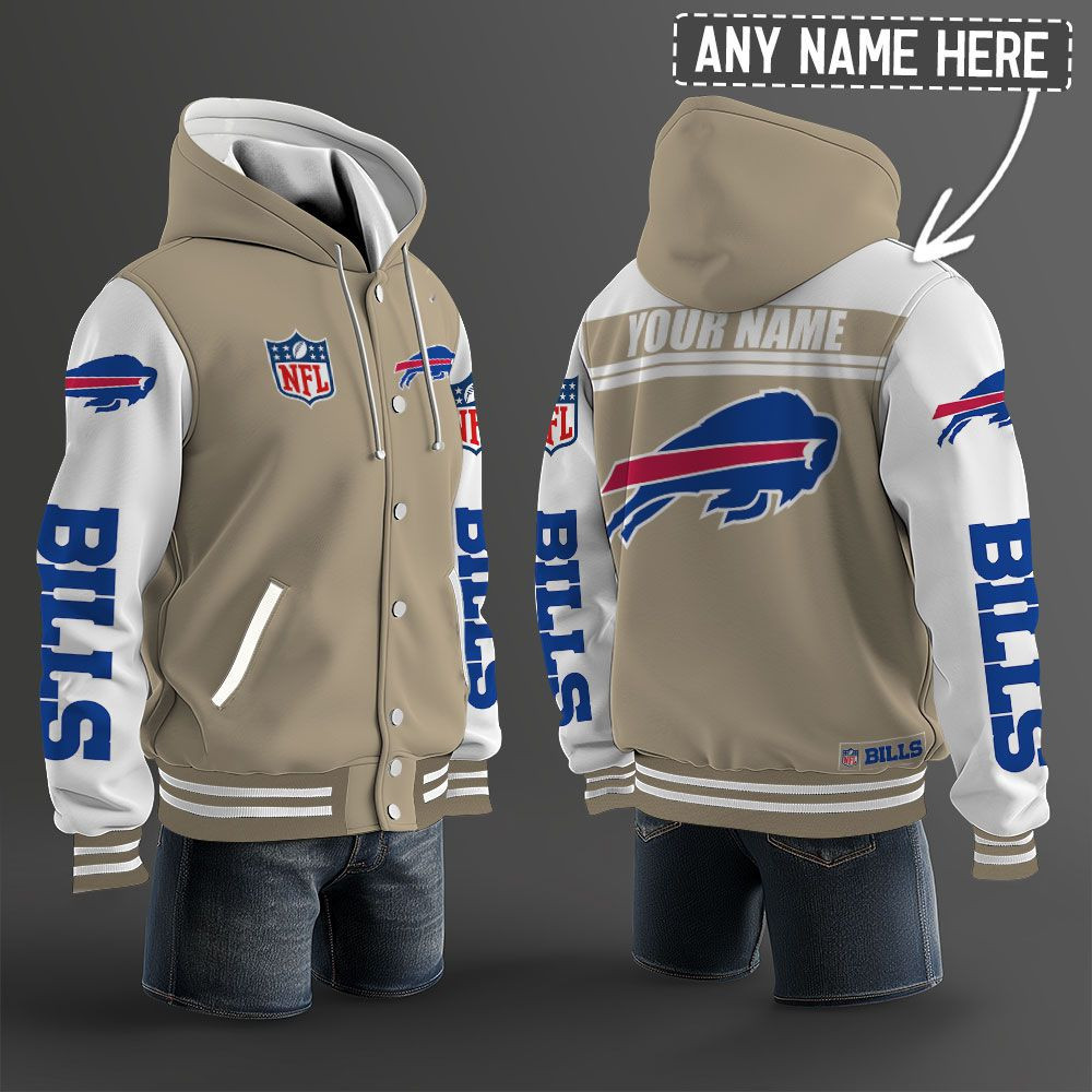 Buffalo Bills NFL Hooded Letterman Jacket Custom Name PBL1AXZ