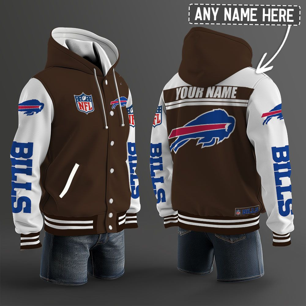 Buffalo Bills NFL Hooded Letterman Jacket Custom Name PBL1AXZ