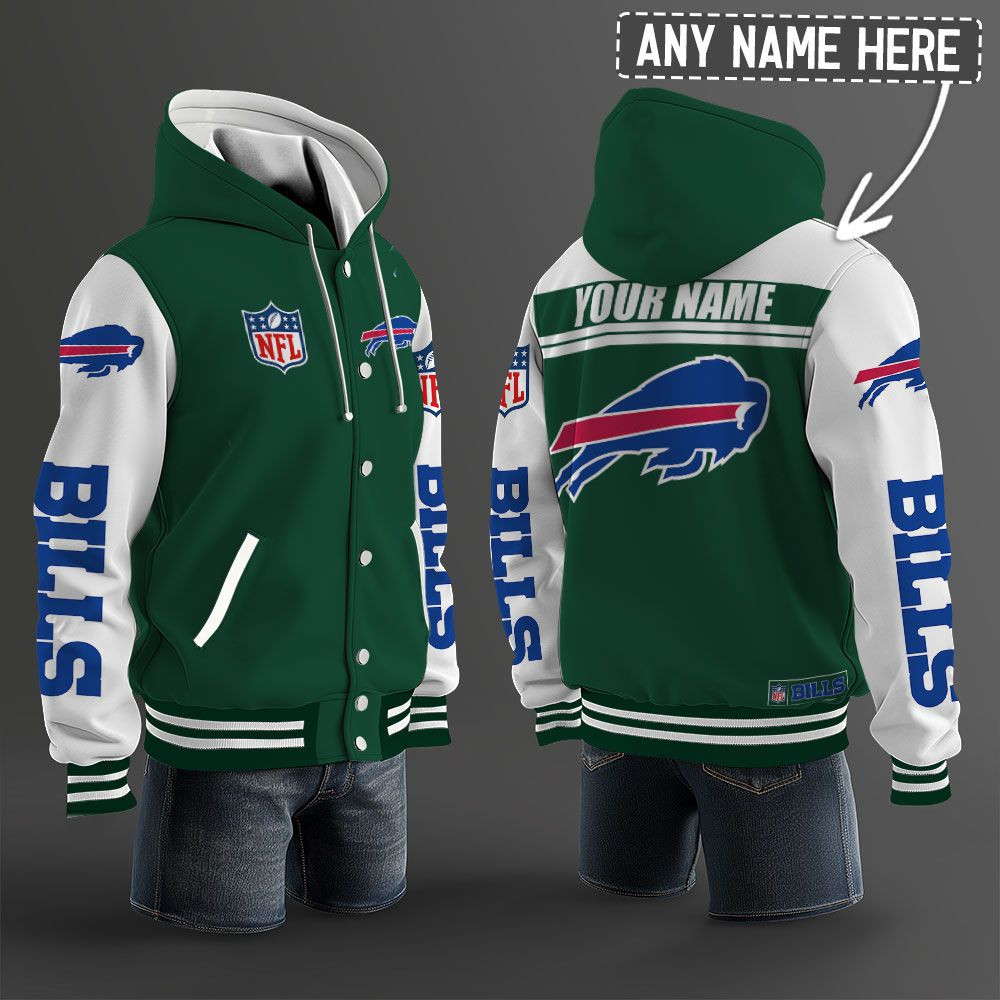 Buffalo Bills NFL Hooded Letterman Jacket Custom Name PBL1AXZ
