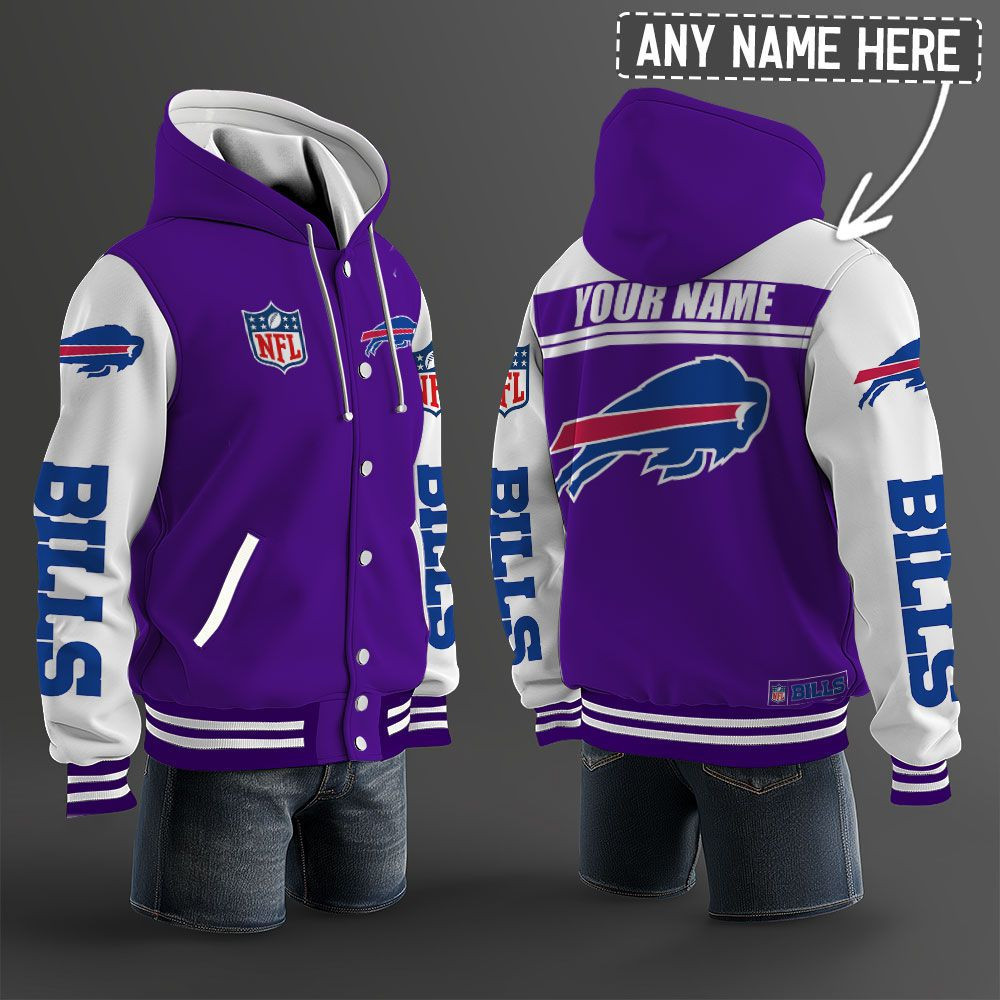 Buffalo Bills NFL Hooded Letterman Jacket Custom Name PBL1AXZ