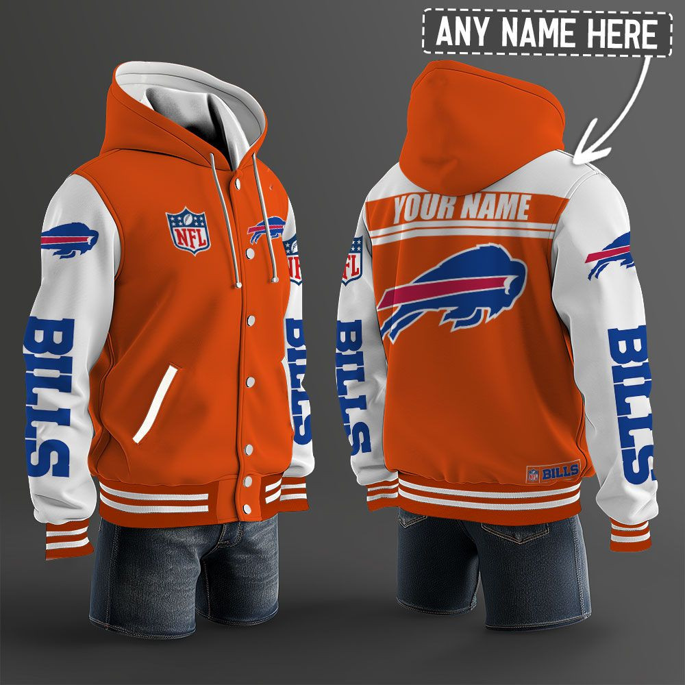 Buffalo Bills NFL Hooded Letterman Jacket Custom Name PBL1AXZ