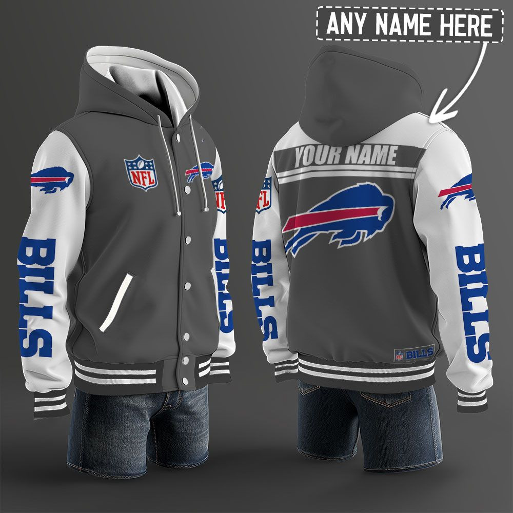 Buffalo Bills NFL Hooded Letterman Jacket Custom Name PBL1AXZ