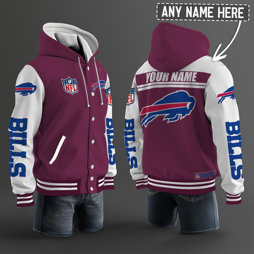 Buffalo Bills NFL Hooded Letterman Jacket Custom Name PBL1AXZ