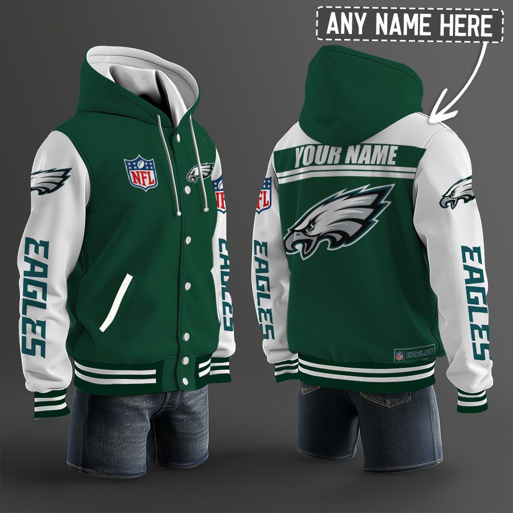 Philadelphia Eagles NFL Hooded Letterman Jacket Custom Name BRDCT3DA2605