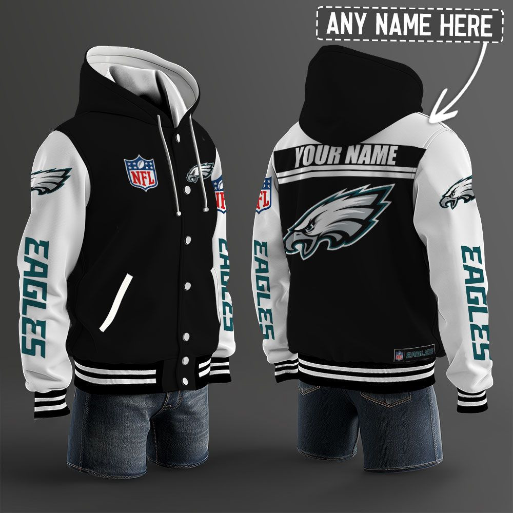 Philadelphia Eagles NFL Hooded Letterman Jacket Custom Name PBQYLR1