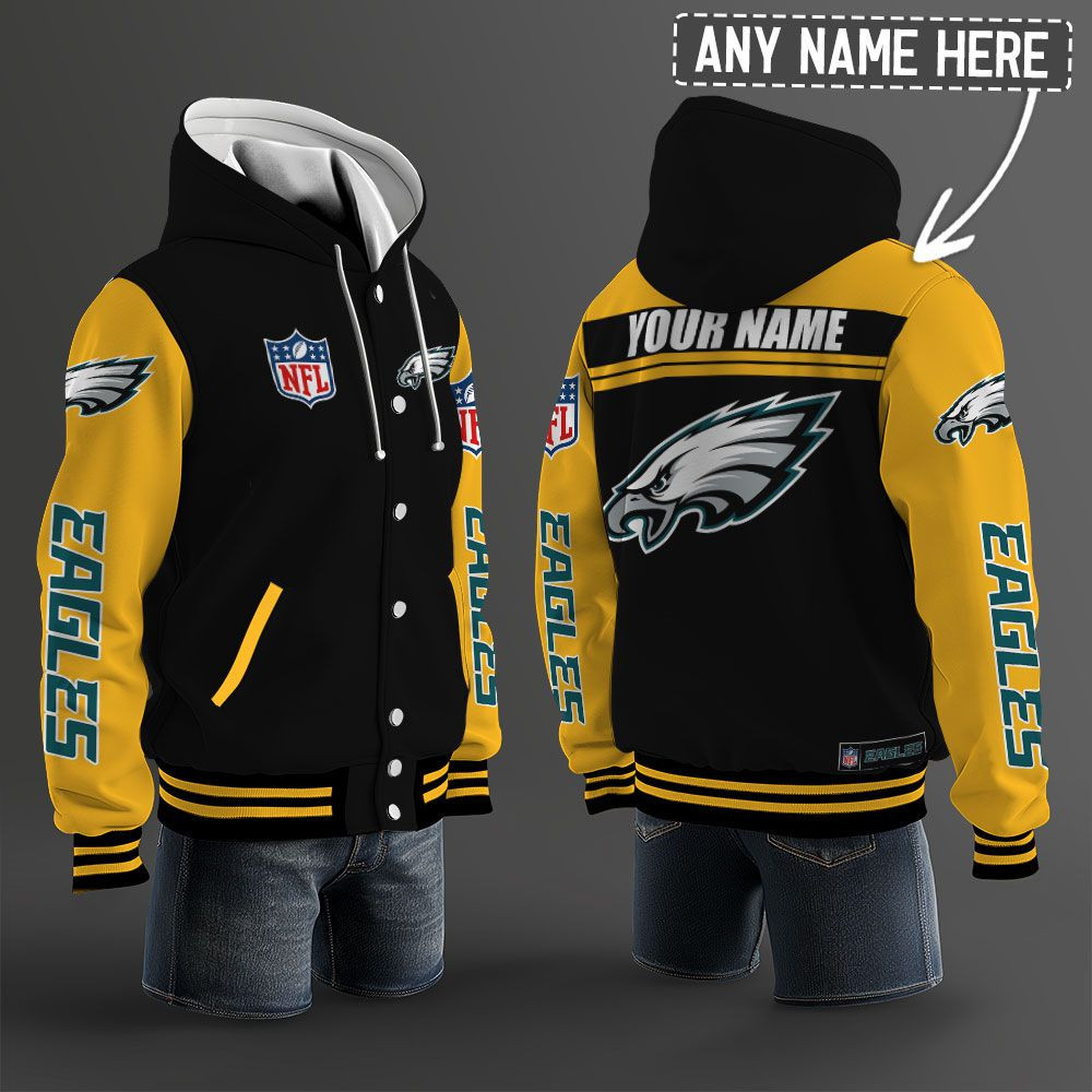 Philadelphia Eagles NFL Hooded Letterman Jacket Custom Name PBQYLR1