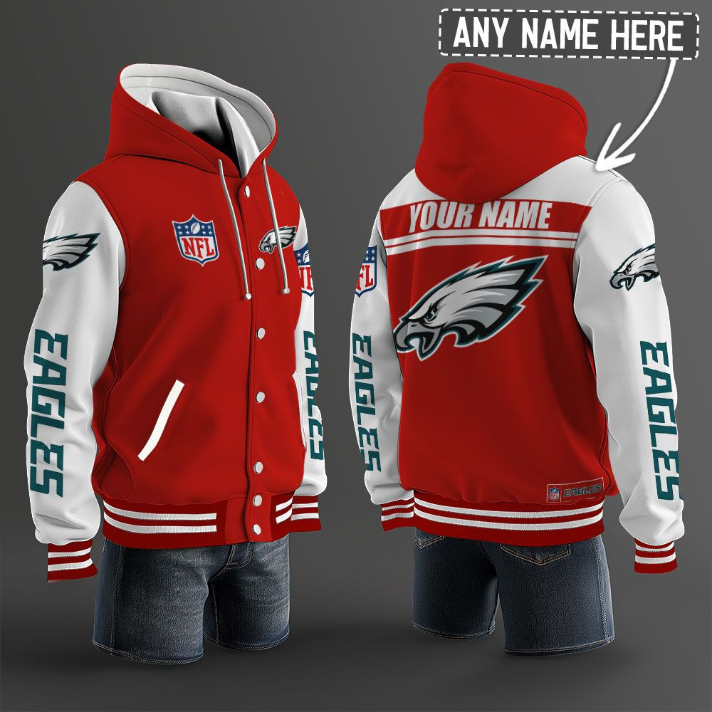 Philadelphia Eagles NFL Hooded Letterman Jacket Custom Name PBQYLR1