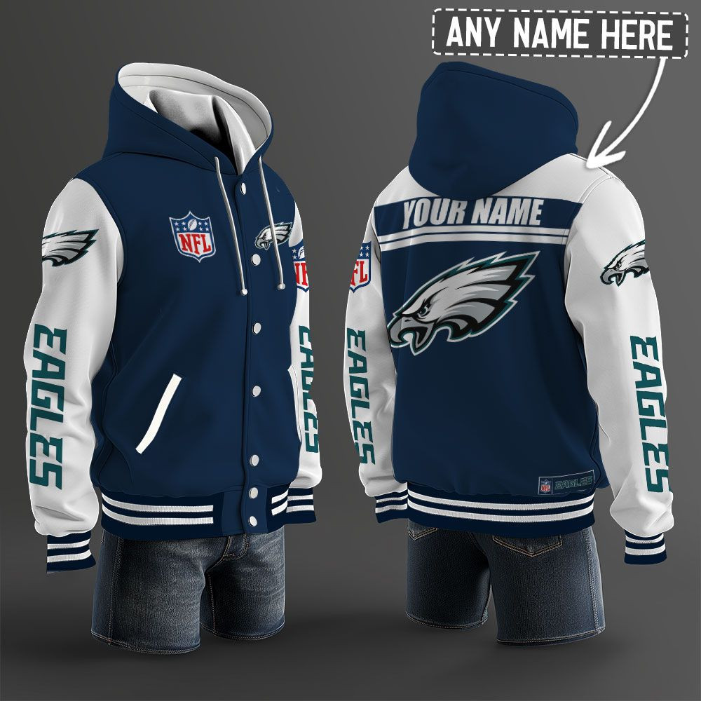 Philadelphia Eagles NFL Hooded Letterman Jacket Custom Name PBQYLR1