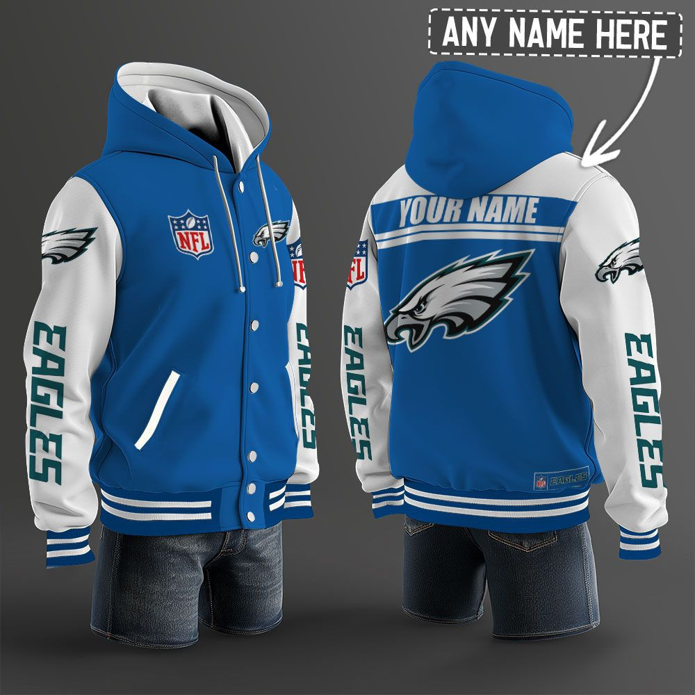Philadelphia Eagles NFL Hooded Letterman Jacket Custom Name PBQYLR1