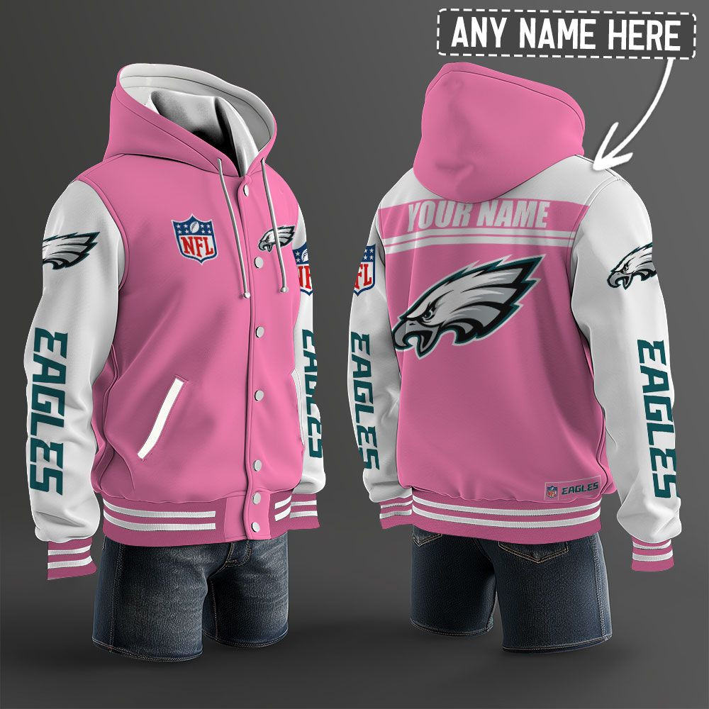 Philadelphia Eagles NFL Hooded Letterman Jacket Custom Name PBQYLR1