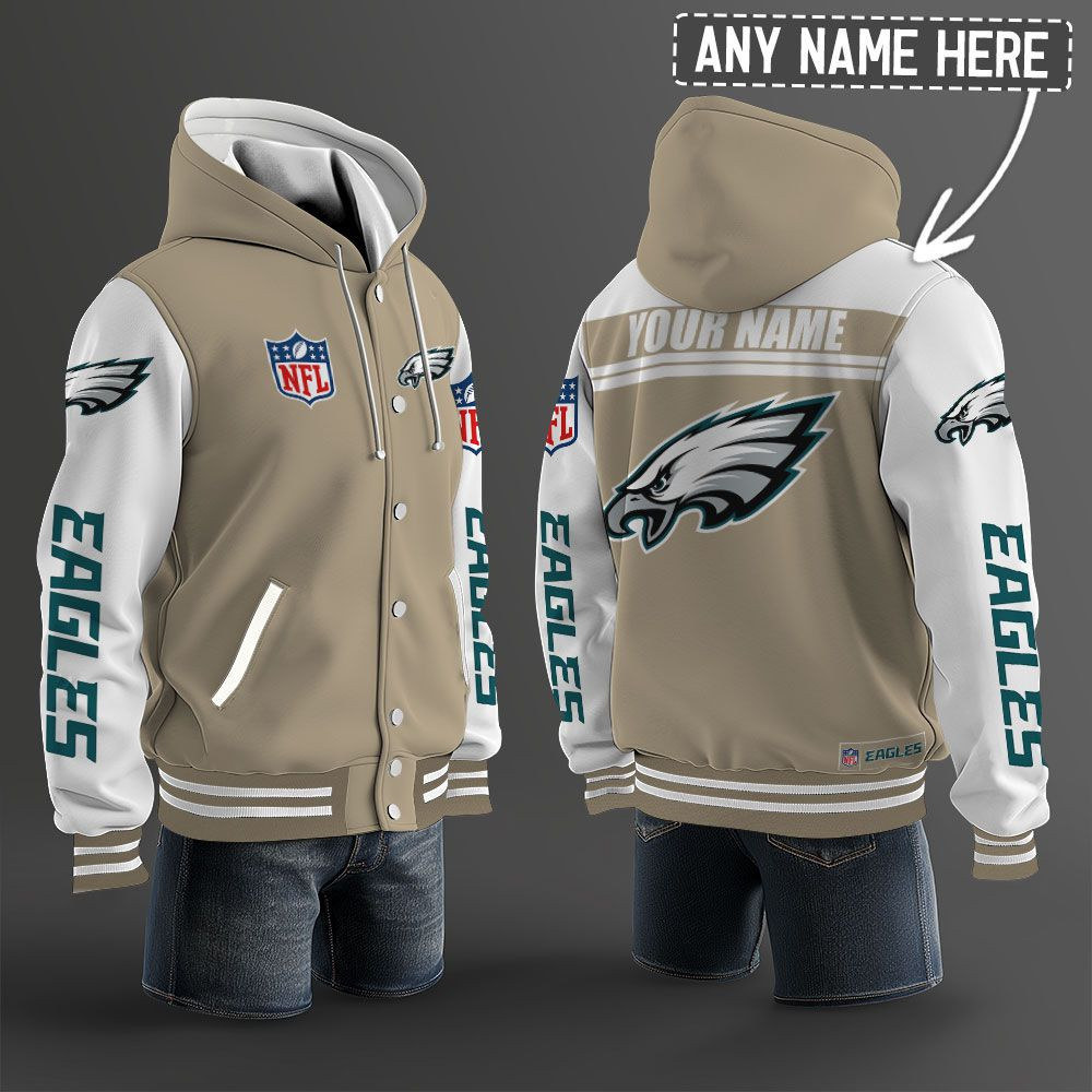 Philadelphia Eagles NFL Hooded Letterman Jacket Custom Name PBQYLR1