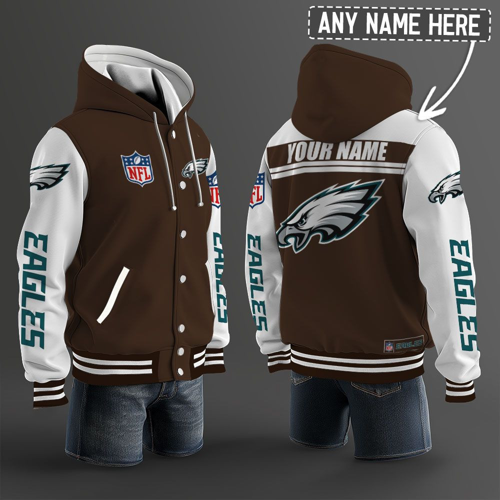 Philadelphia Eagles NFL Hooded Letterman Jacket Custom Name PBQYLR1