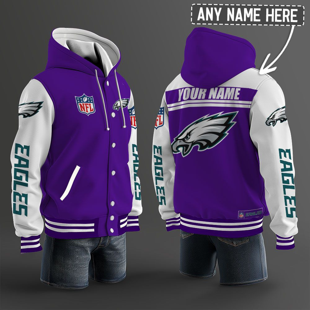 Philadelphia Eagles NFL Hooded Letterman Jacket Custom Name PBQYLR1