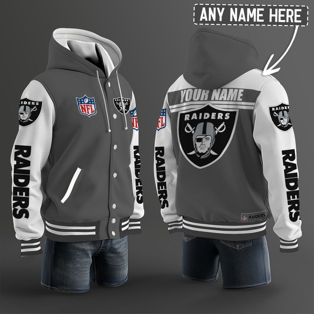 Las Vegas Raiders NFL Hooded Letterman Jacket Custom Name BRDCT3DA2505