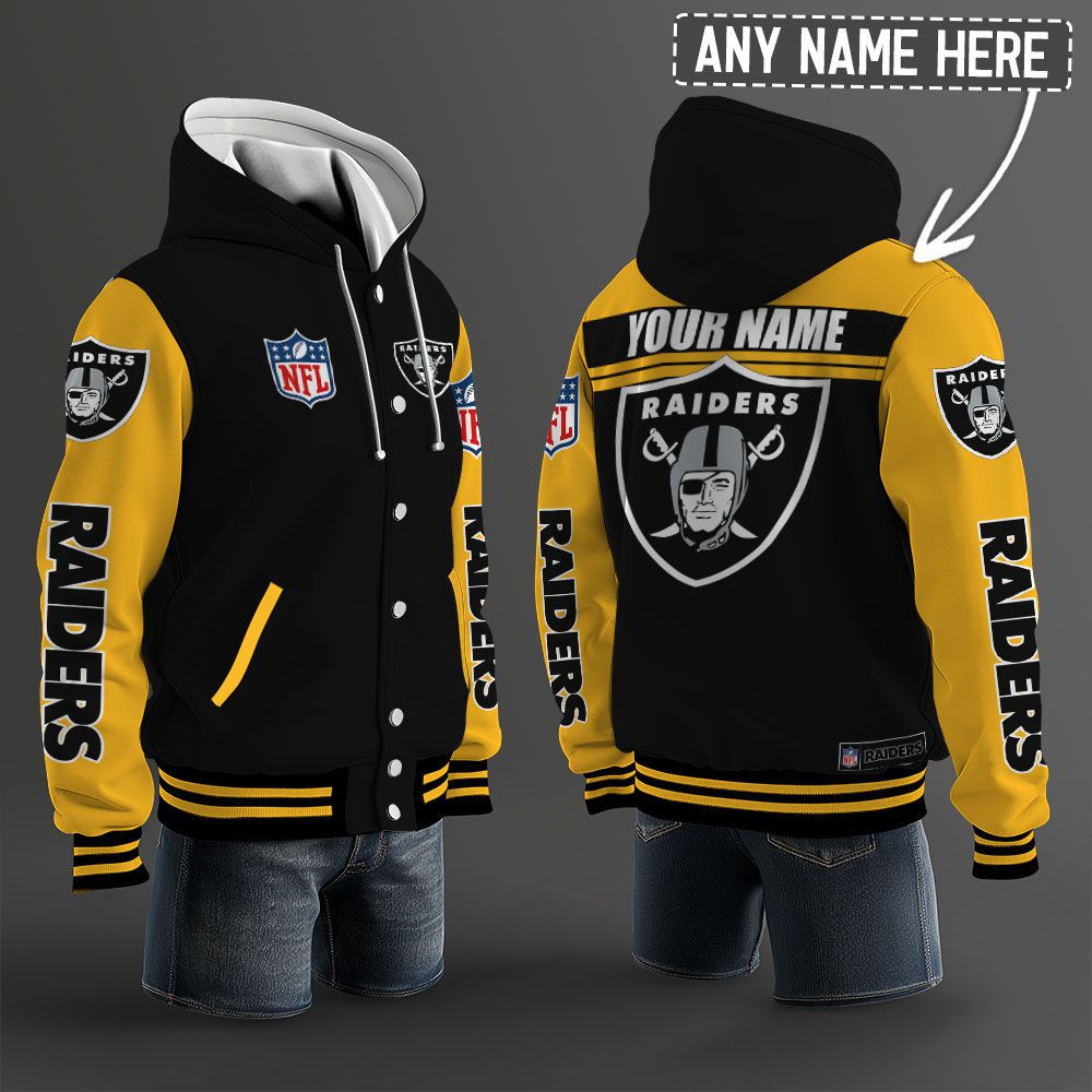 Las Vegas Raiders NFL Hooded Letterman Jacket Custom Name PB3GX55