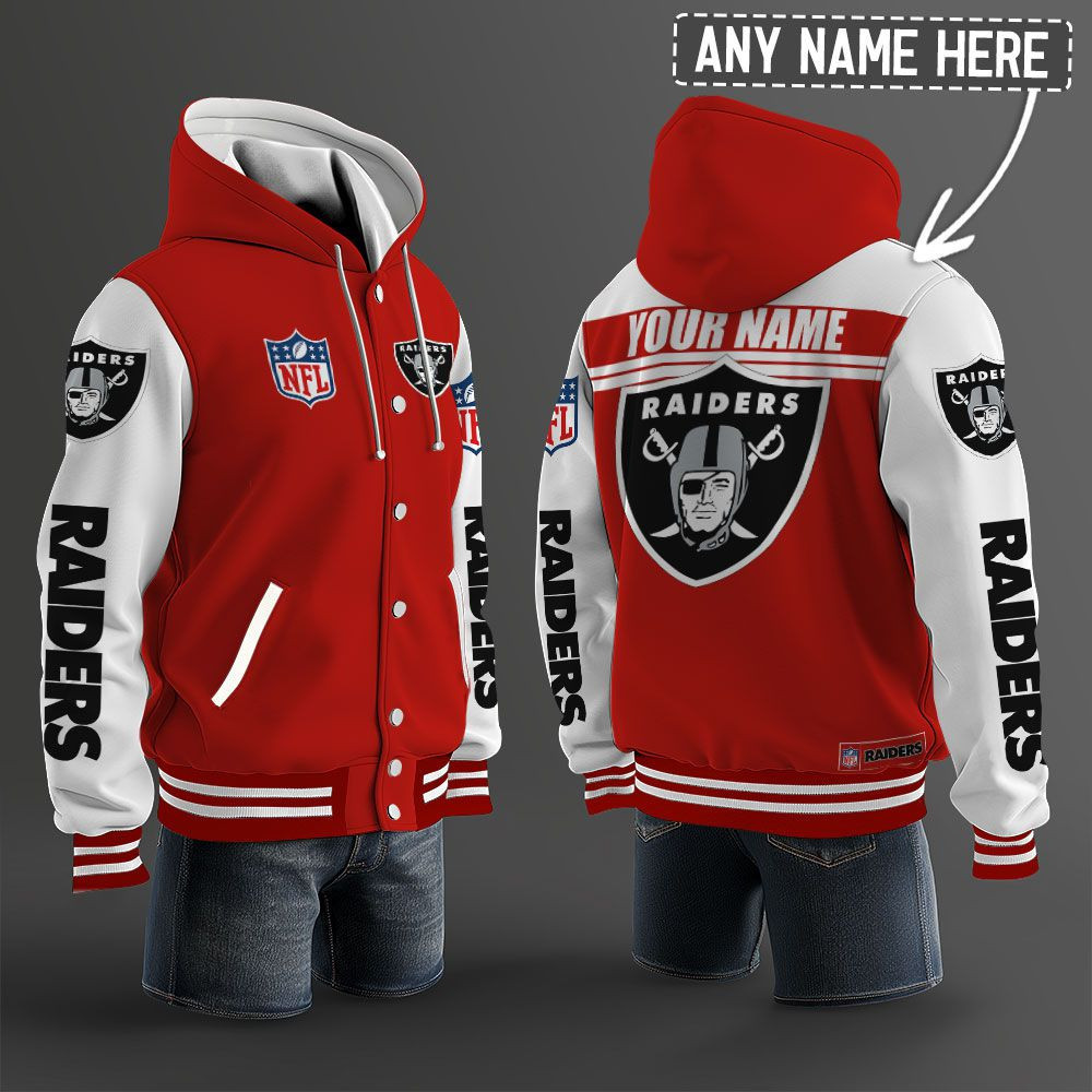 Las Vegas Raiders NFL Hooded Letterman Jacket Custom Name PB3GX55