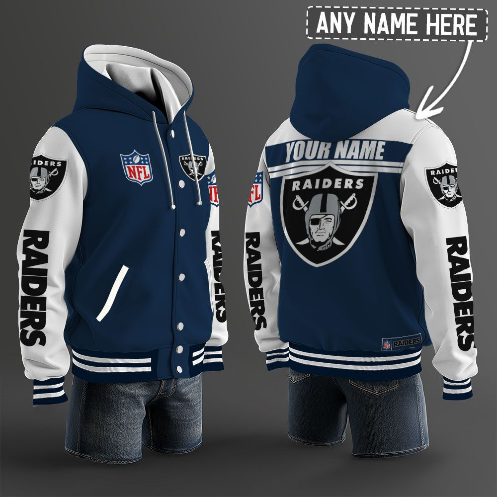 Las Vegas Raiders NFL Hooded Letterman Jacket Custom Name PB3GX55