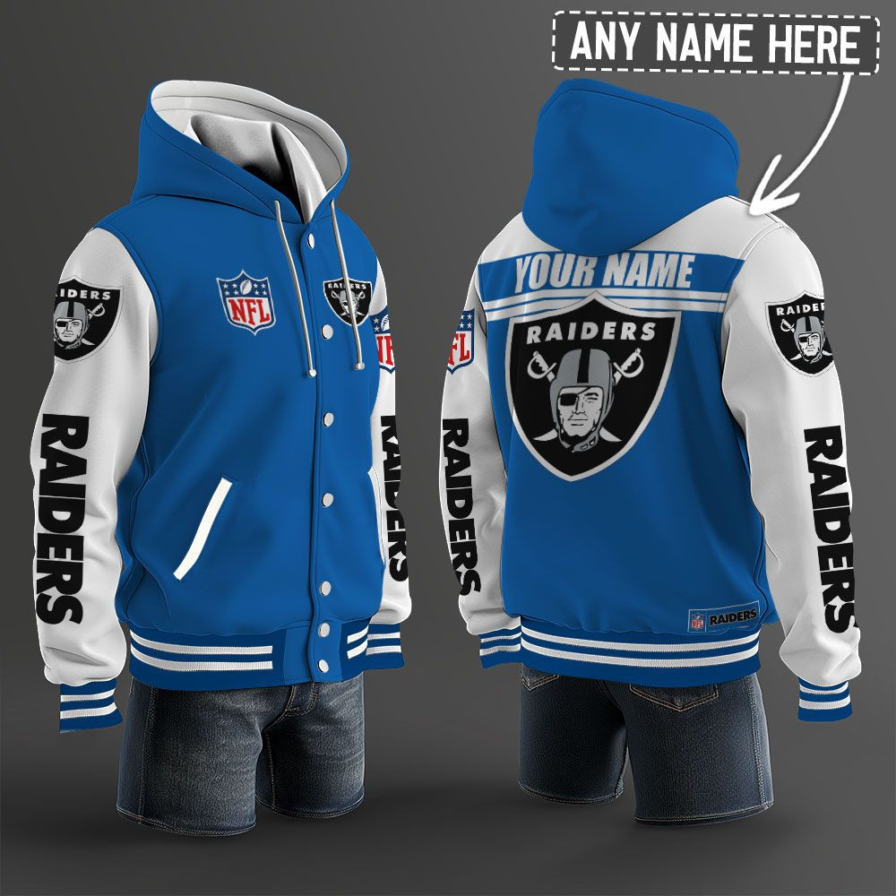Las Vegas Raiders NFL Hooded Letterman Jacket Custom Name PB3GX55