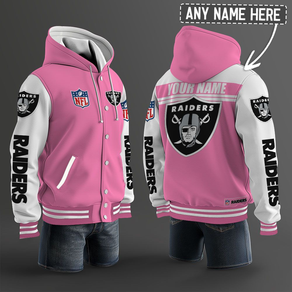 Las Vegas Raiders NFL Hooded Letterman Jacket Custom Name PB3GX55