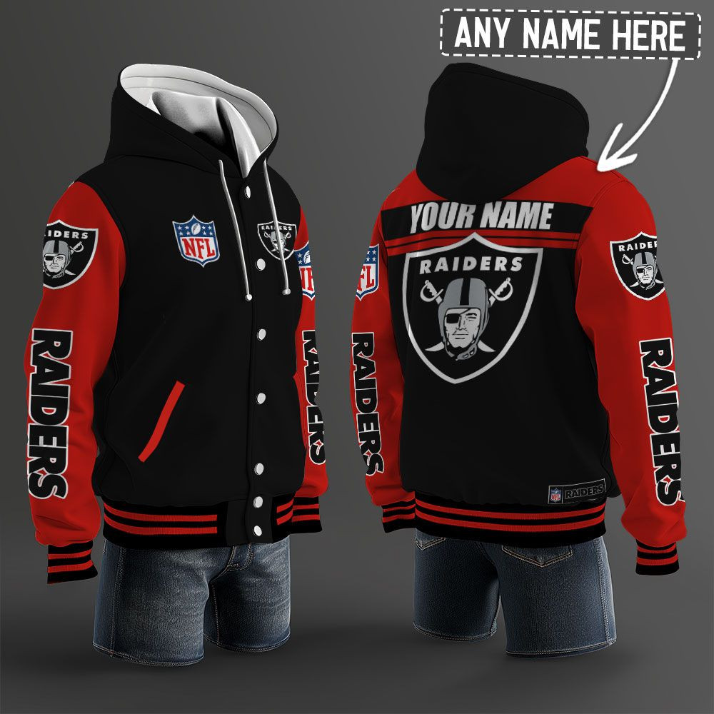 Las Vegas Raiders NFL Hooded Letterman Jacket Custom Name PB3GX55