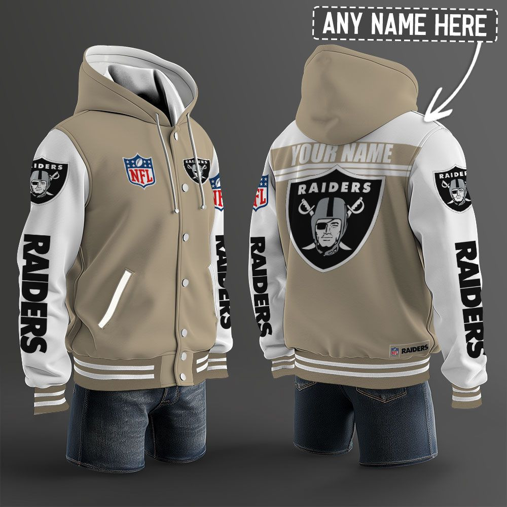 Las Vegas Raiders NFL Hooded Letterman Jacket Custom Name PB3GX55