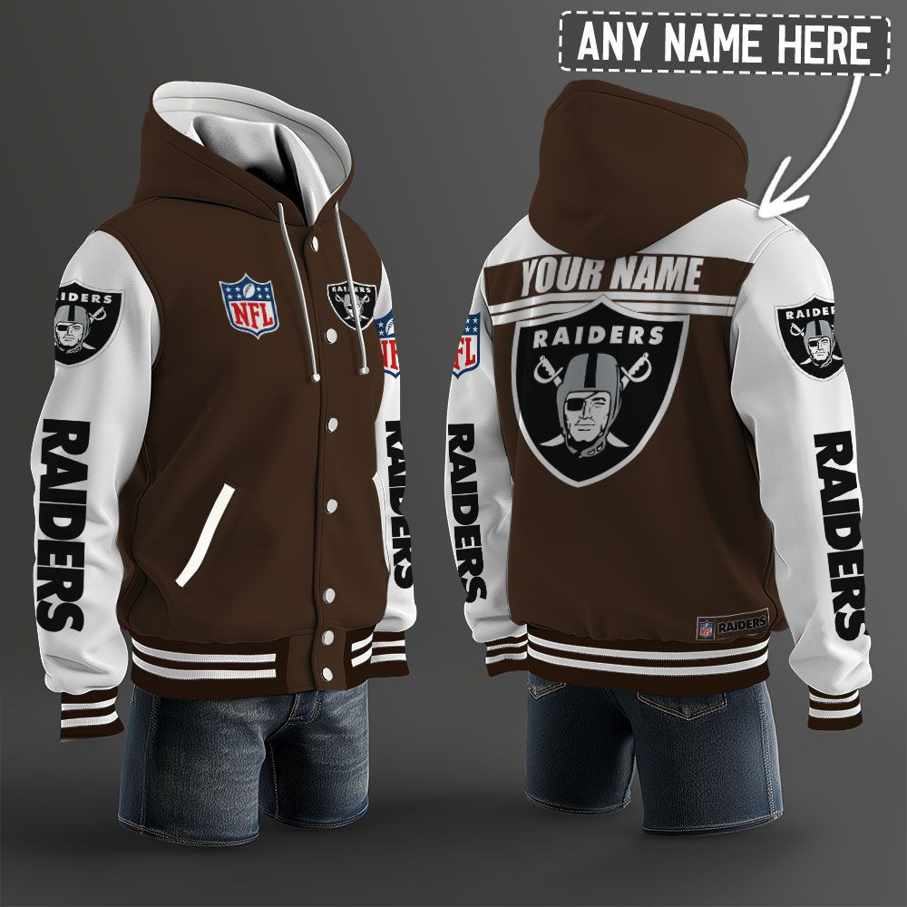 Las Vegas Raiders NFL Hooded Letterman Jacket Custom Name PB3GX55