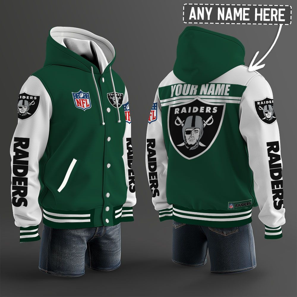 Las Vegas Raiders NFL Hooded Letterman Jacket Custom Name PB3GX55
