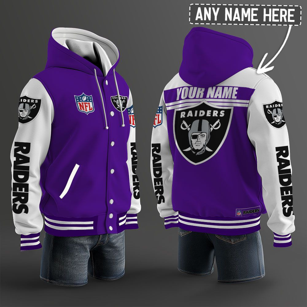 Las Vegas Raiders NFL Hooded Letterman Jacket Custom Name PB3GX55