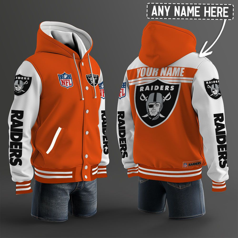 Las Vegas Raiders NFL Hooded Letterman Jacket Custom Name PB3GX55