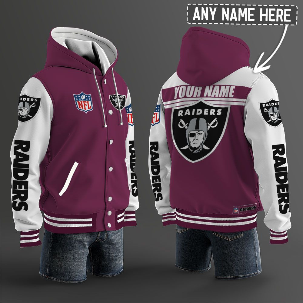 Las Vegas Raiders NFL Hooded Letterman Jacket Custom Name PB3GX55