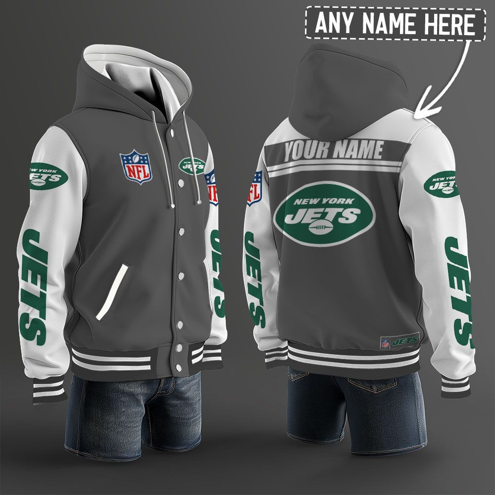 New York Jets NFL Hooded Letterman Jacket Custom Name PB92CIA