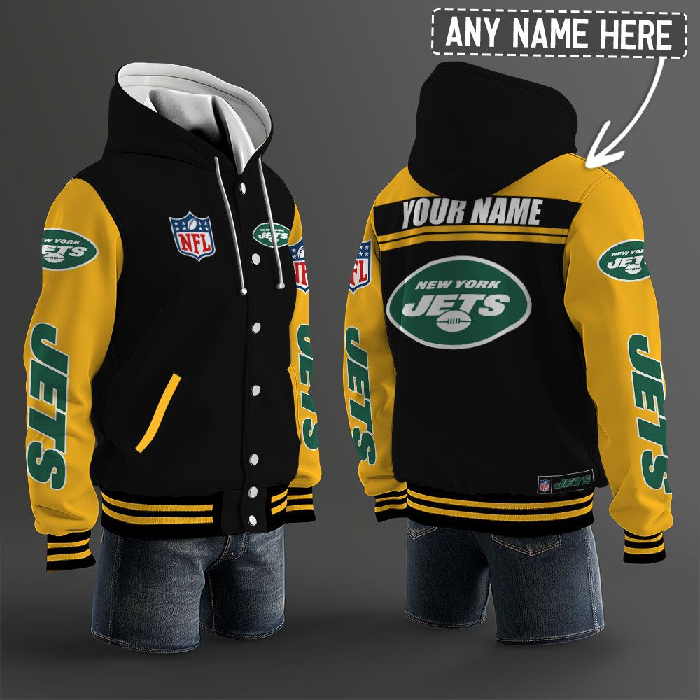 New York Jets NFL Hooded Letterman Jacket Custom Name PB92CIA