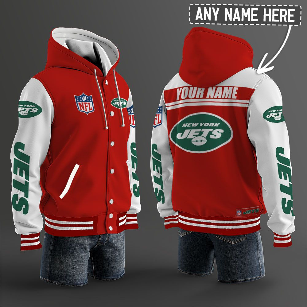 New York Jets NFL Hooded Letterman Jacket Custom Name PB92CIA