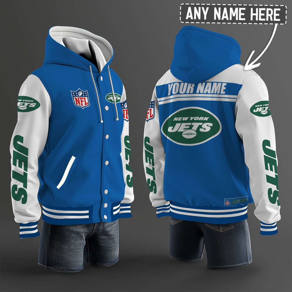 New York Jets NFL Hooded Letterman Jacket Custom Name PB92CIA