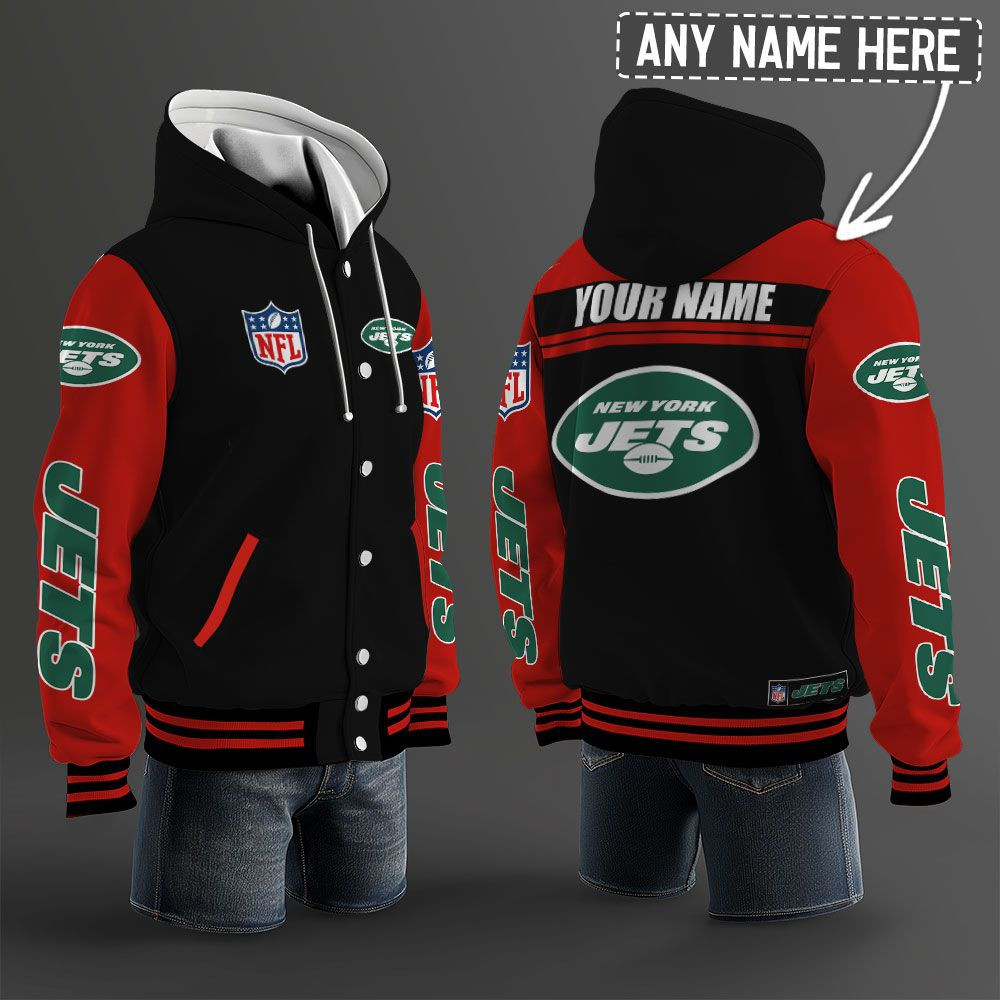 New York Jets NFL Hooded Letterman Jacket Custom Name PB92CIA