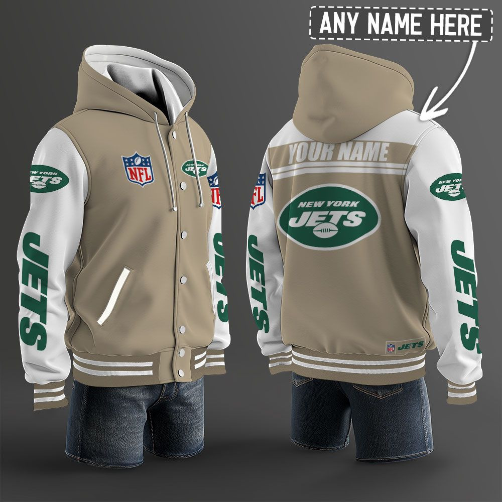 New York Jets NFL Hooded Letterman Jacket Custom Name PB92CIA