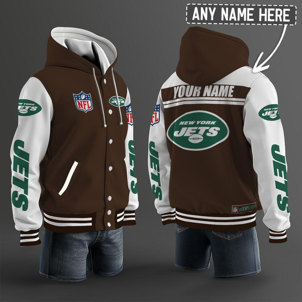 New York Jets NFL Hooded Letterman Jacket Custom Name PB92CIA