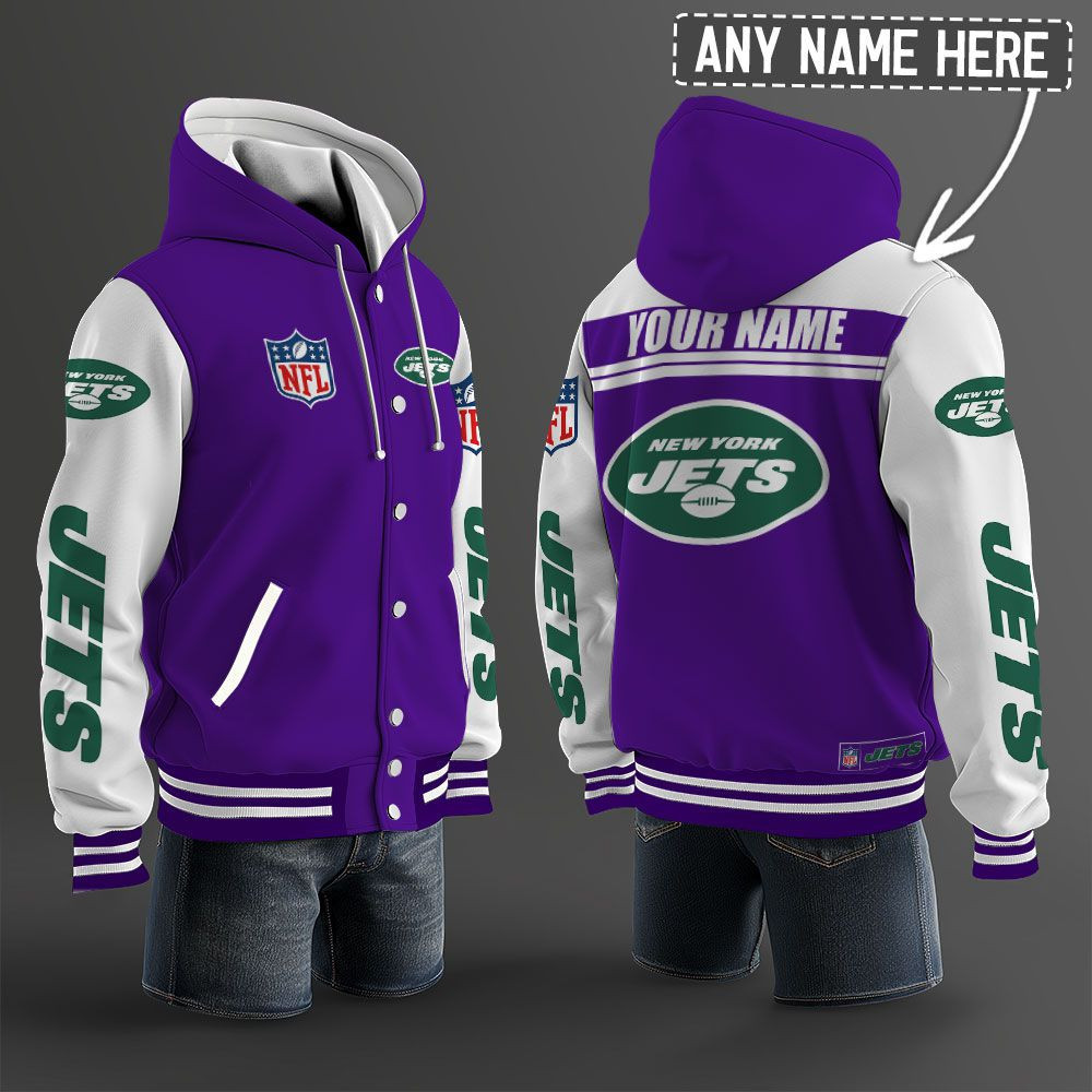 New York Jets NFL Hooded Letterman Jacket Custom Name PB92CIA