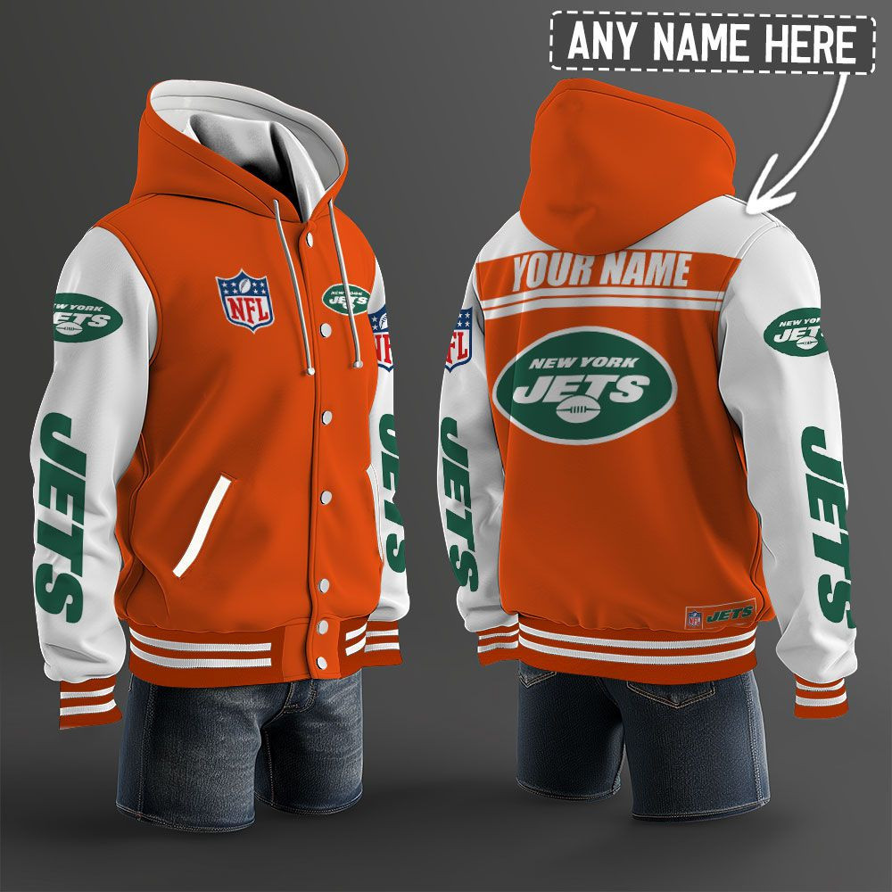 New York Jets NFL Hooded Letterman Jacket Custom Name PB92CIA