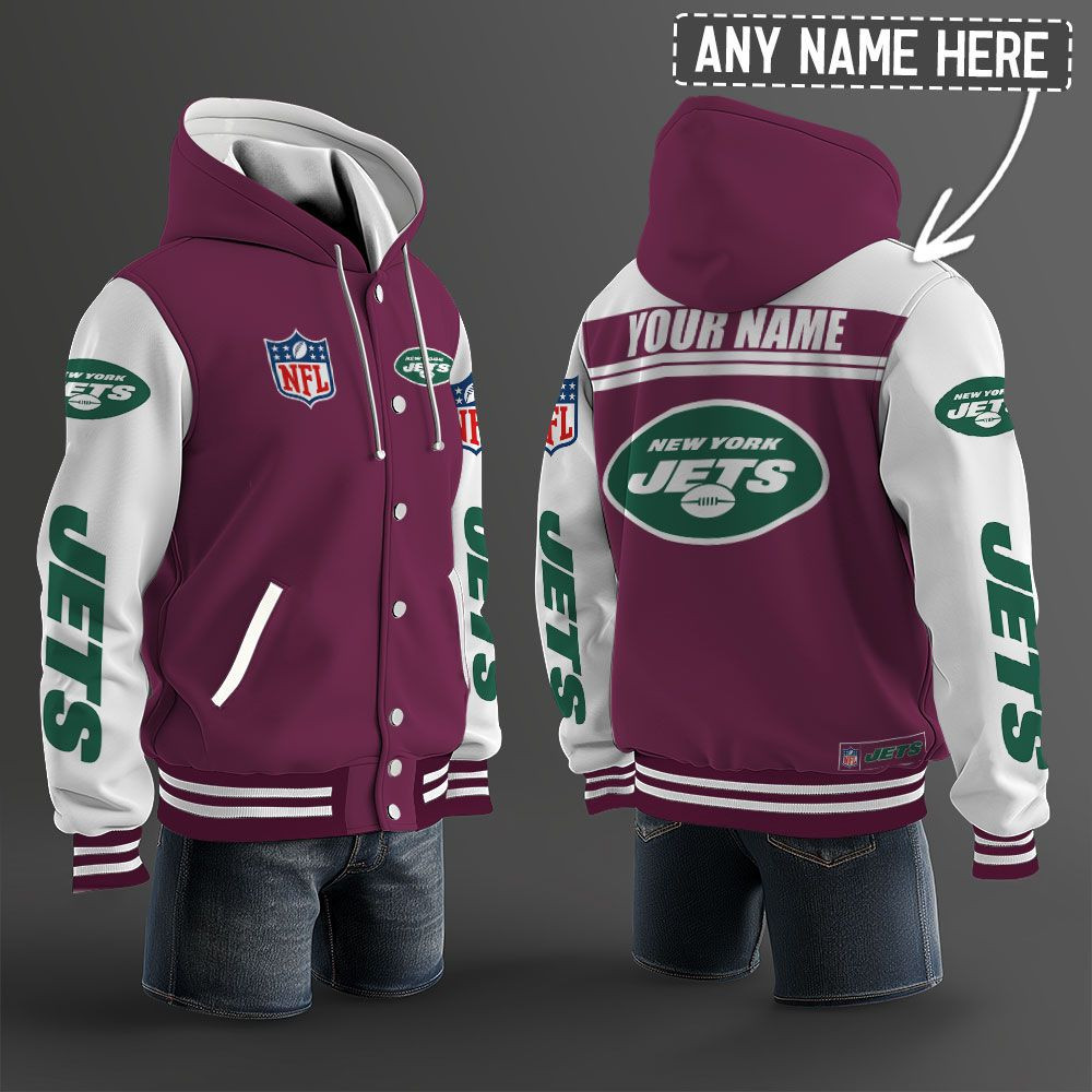 New York Jets NFL Hooded Letterman Jacket Custom Name PB92CIA