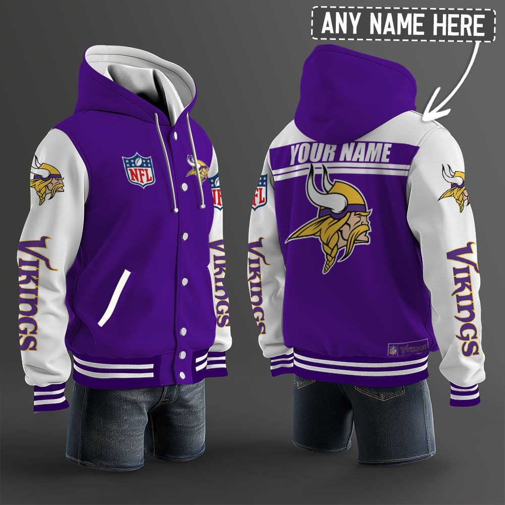 Minnesota Vikings NFL Hooded Letterman Jacket Custom Name BRDCT3DA2005