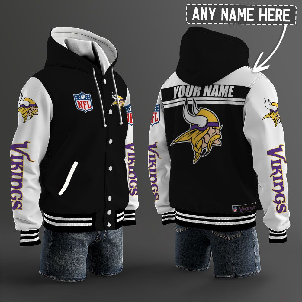 Minnesota Vikings NFL Hooded Letterman Jacket Custom Name PBLSPX3