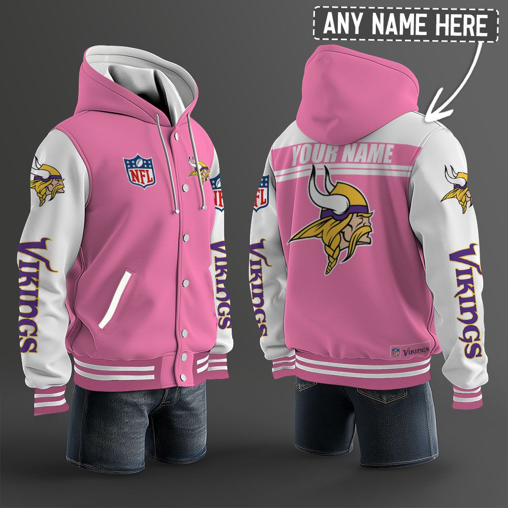 Minnesota Vikings NFL Hooded Letterman Jacket Custom Name PBLSPX3